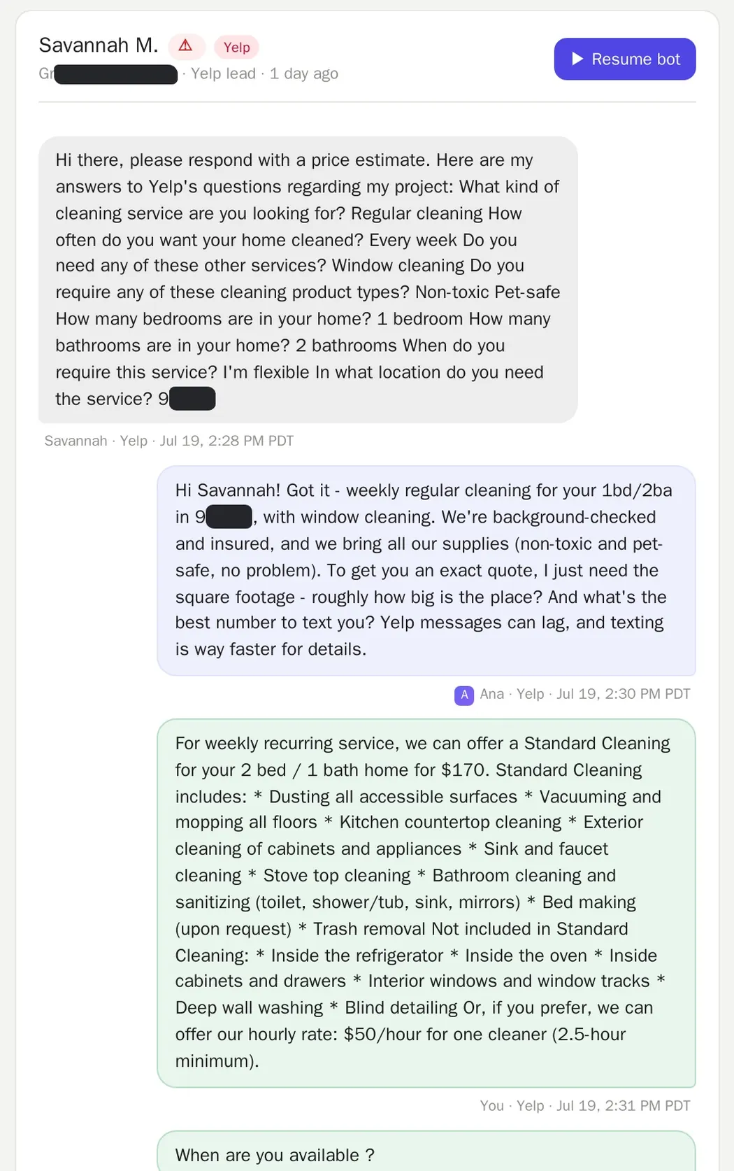 Real conversation: Follow-Up — The Customer Came Back Nine Days Later.